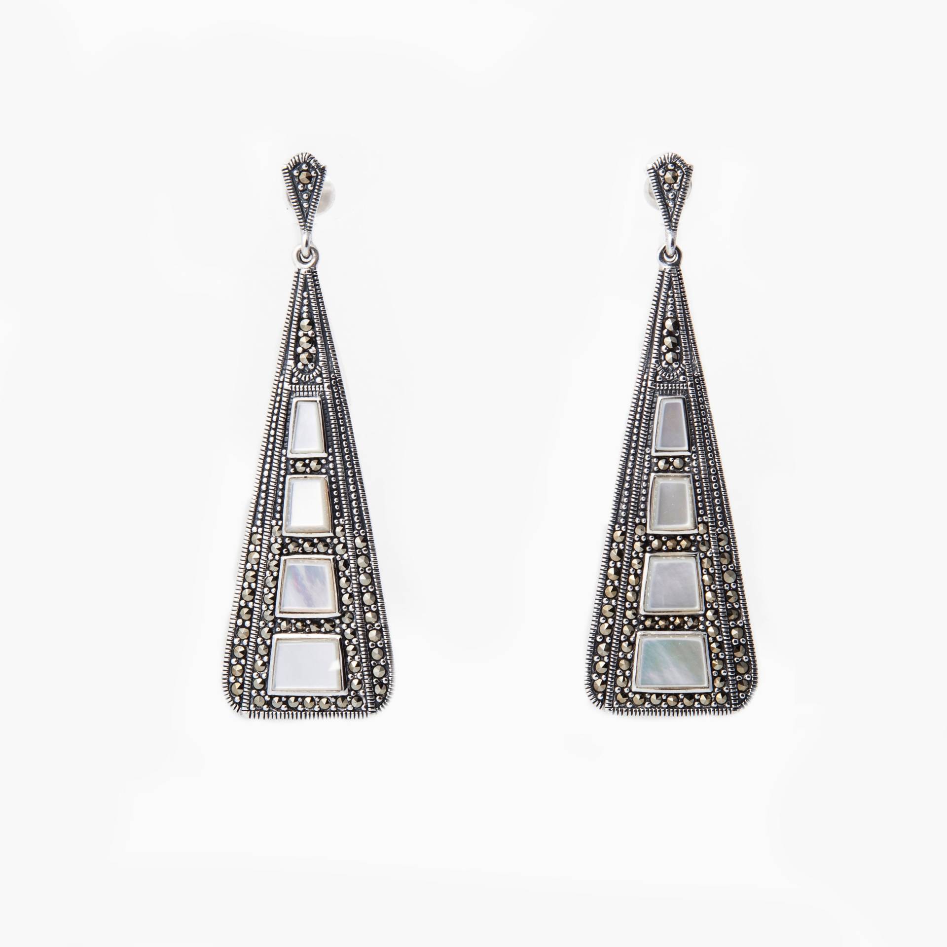 Art Deco Ohrringe Silber-Markasit Perlmutt von TheHirstCollection