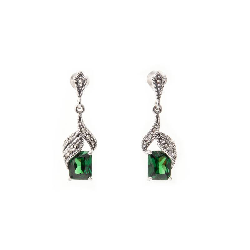 Art Deco Ohrringe Smaragd Grün Silber Markasiten Kristall von TheHirstCollection