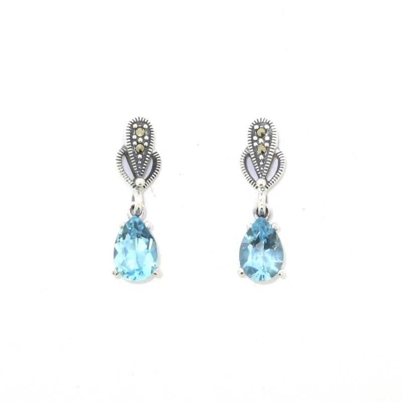 Blautopas Ohrringe Teardrop Silber Markasit von TheHirstCollection