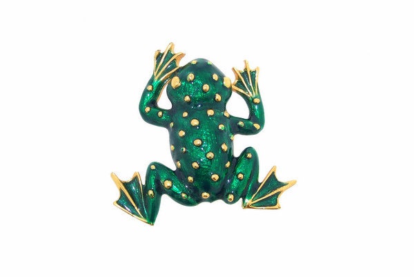 Grün-Goldener Frosch Brosche Von Sardi Green Enamel von TheHirstCollection