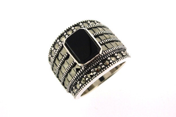 Marcasite Onyx Black Squares Ring von TheHirstCollection