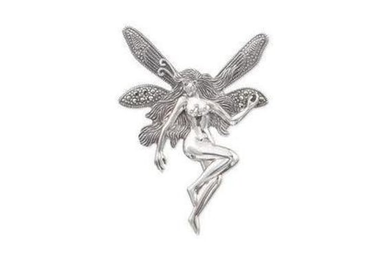 Silberne Markasit Jugendstil Fee Brosche Anhänger Halskette von TheHirstCollection