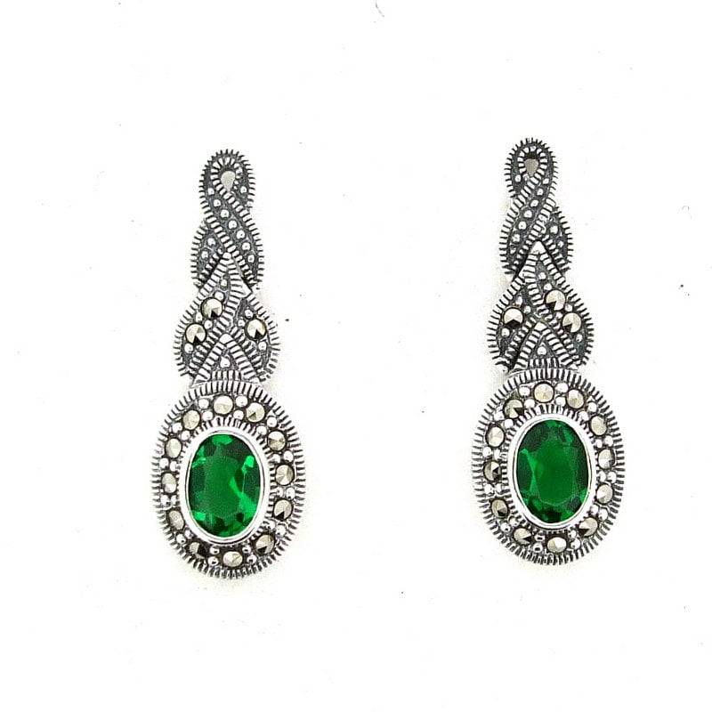 Smaragd Grün Ohrringe Silber Markasit Oval Zirkonia Smaragd Grün Ohrringe Silber Markasit Oval Zirkonia von TheHirstCollection
