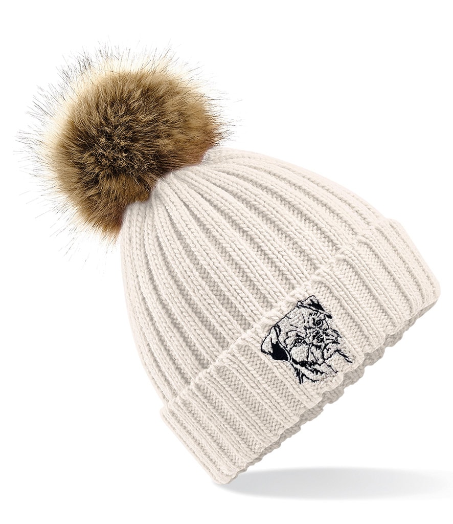 Border Terrier Besitzer Kleidung Geschenke, Kunstfell Pom Chunky Knit Super Soft Unisex Beanie Bestickt von TheHouseOfDogShop