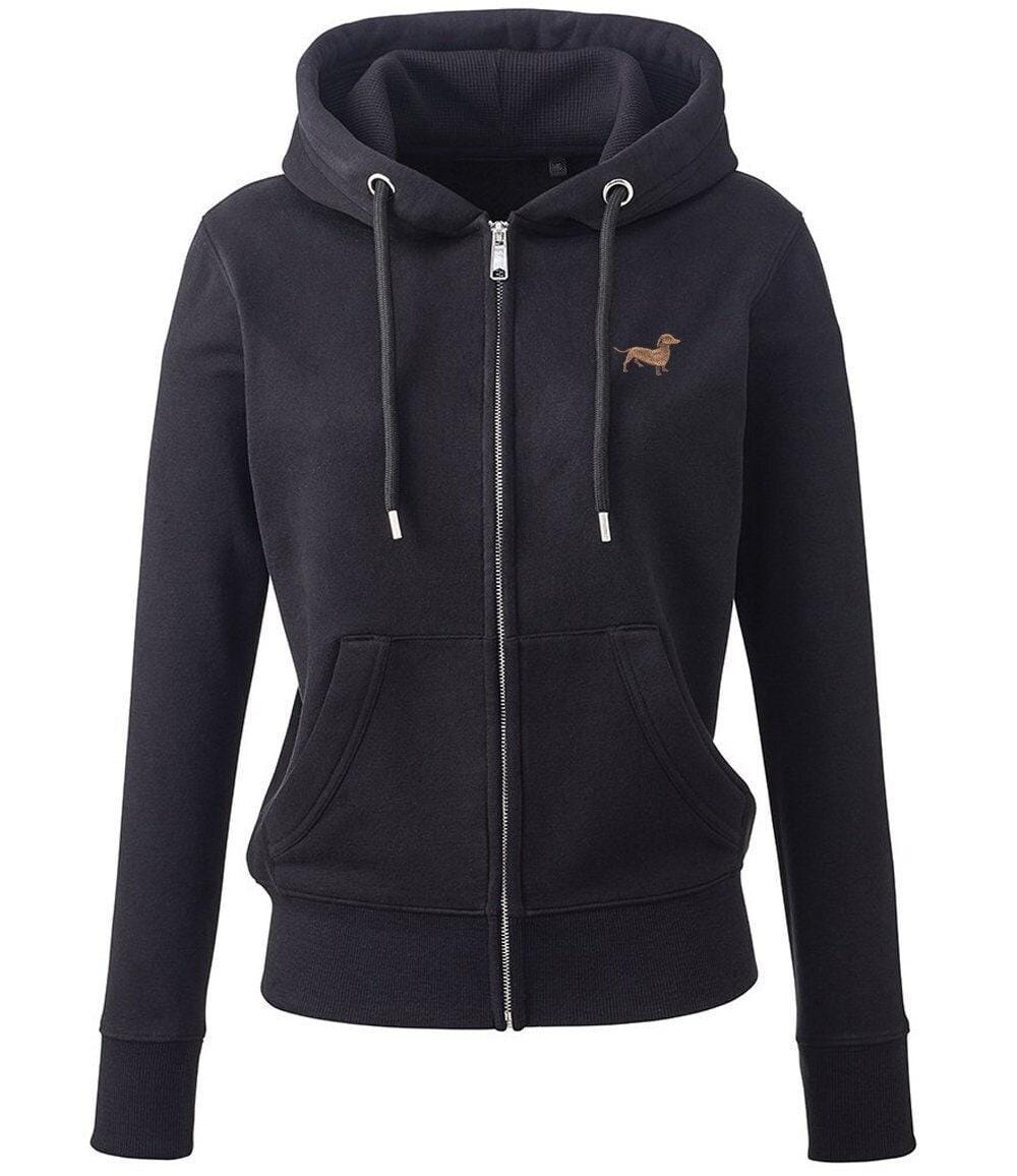 Dackel Daxie Wurst Hund Geschenke Bestickt Damen Bio Full Zip Hoodie Aus Dem Haus Des Hundes von TheHouseOfDogShop