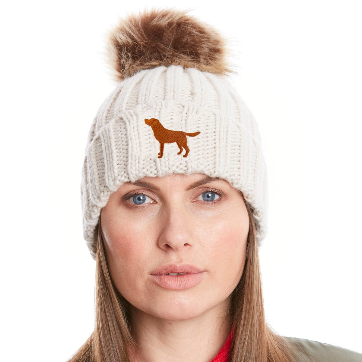 Fuchs Rot Labrador Besitzer Geschenk Kleidung Geschenke, Kunstfell Pom Grobstrick Super Weiche Unisex Bestickte Beanie Aus Dem Haus Des Hundes von TheHouseOfDogShop