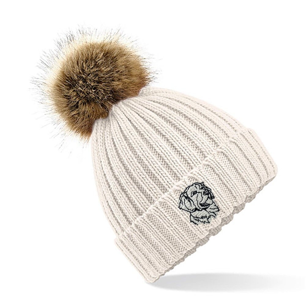 Golden Retriever Goldie Besitzer Kleidung Geschenke, Kunstfell Pom Chunky Knit Super Soft Unisex Beanie Bestickt von TheHouseOfDogShop