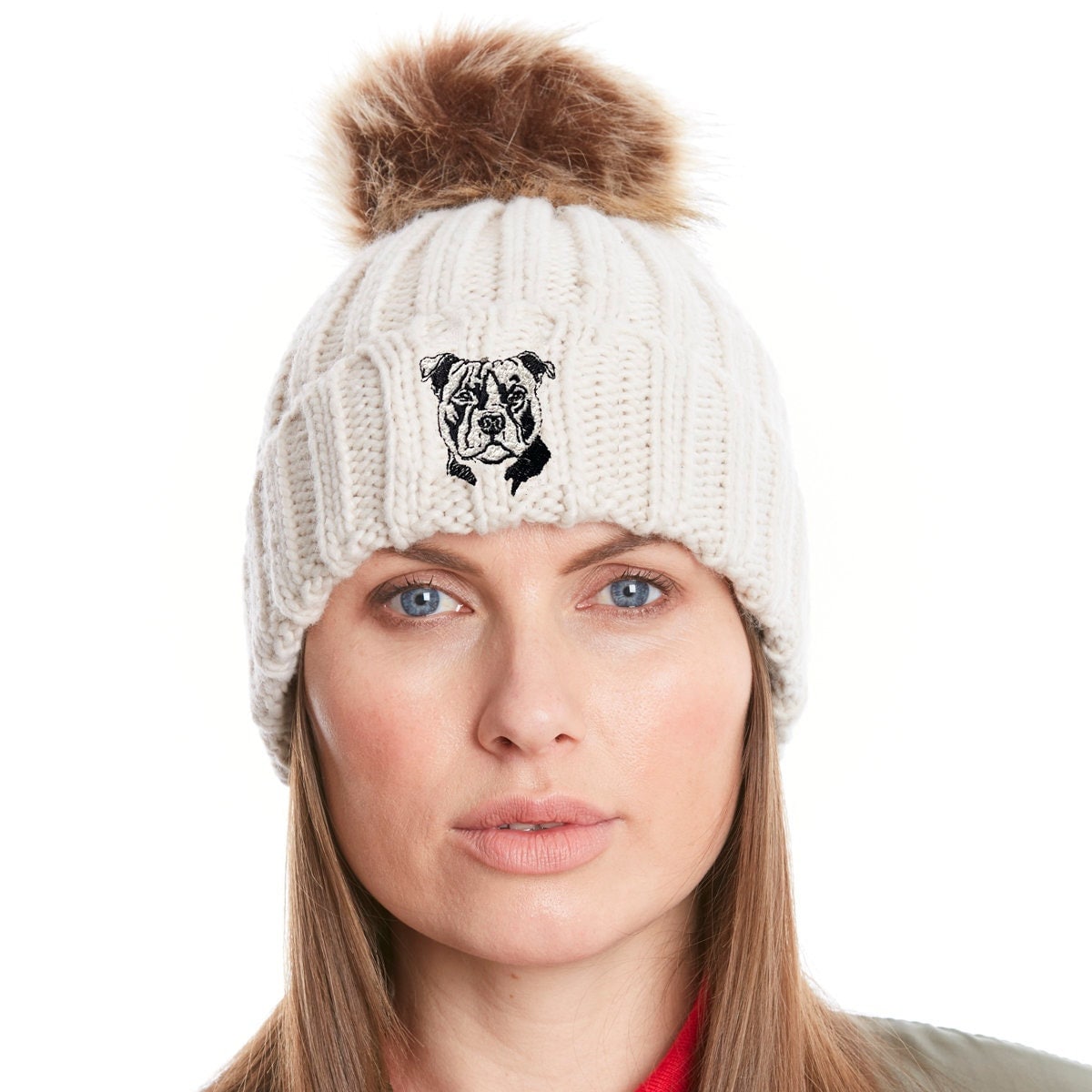 Staffordshire Bull Terrier Staffy Besitzer Kleidung Geschenke, Kunstfell Pom Chunky Strick Unisex Bestickte Beanie Aus Dem Haus Des Hundes von TheHouseOfDogShop