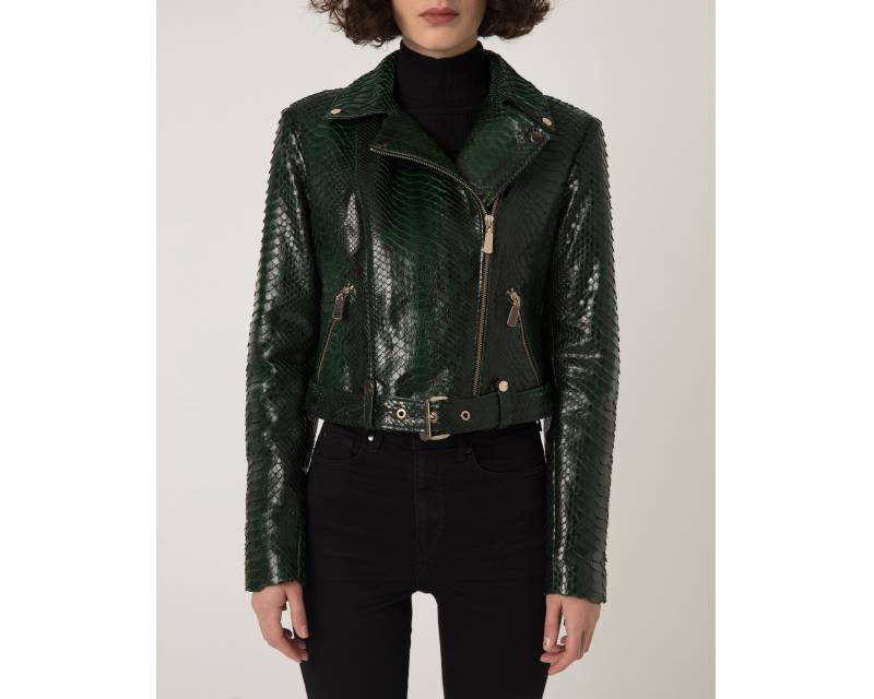 Damen Echtes Python Leder Grün Schlangenhaut Exotisch Motorrad Biker Jacke von TheISSLA