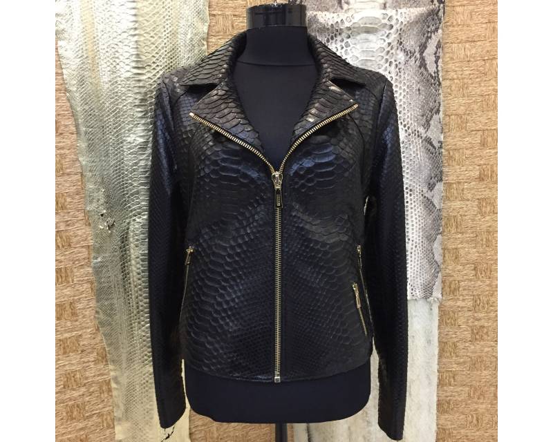 Damen Echtes Python Leder Schwarz Exotisch Schlangenhaut Handgemacht Motorrad Biker Jacke von TheISSLA