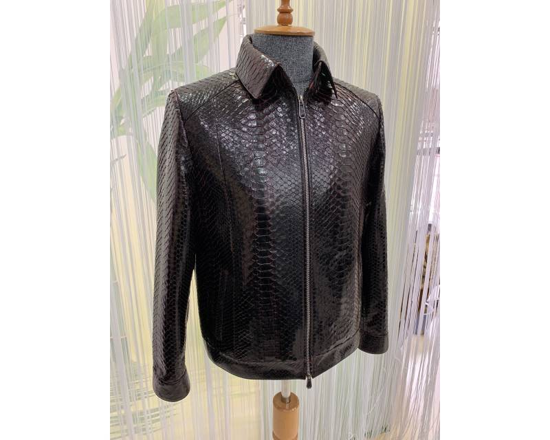 Echtes Python Leder Herren Exotisch Schlangenhaut Rot Schwarz Luxus Handgemachte Jacke von TheISSLA