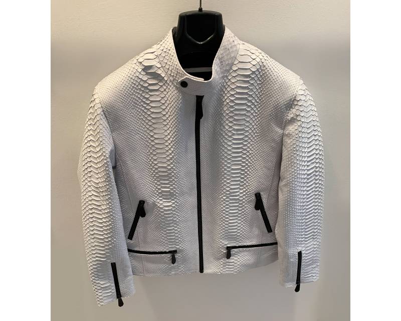 Echtes Python Leder Herren Exotisch Schlangenhaut Weiß Luxus Moto Jacke von TheISSLA
