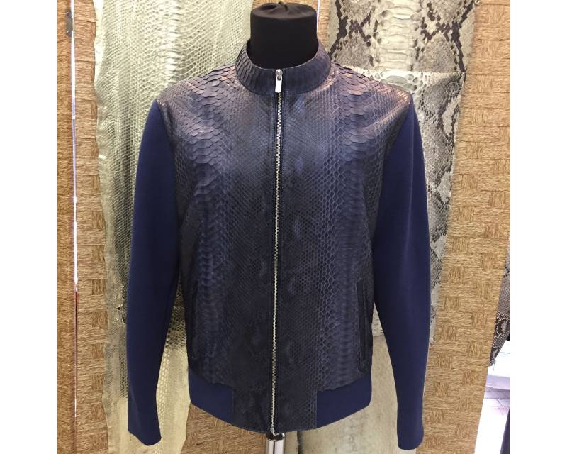 Echtes Python Leder Strick Baumwolle Herren Luxus Navy Blau Schwarz Strickjacke von TheISSLA