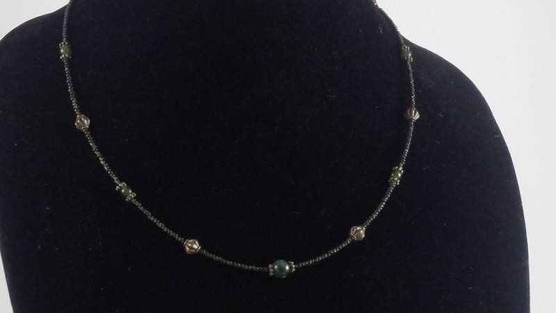Perlenkette, Aventurin, Grün, Samen Perlen, Bronze Handgefertigt, Natürlichen Perlenkette, Aventurin, Grün, Samen Perlen, Bronze Handgefertigt, Natürlichen von TheImpsCottage