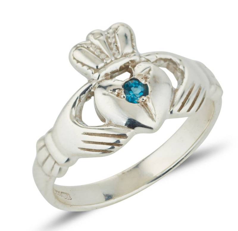 Weißgold Claddagh Ring Mit Geburtsstein von TheIrishJeweller