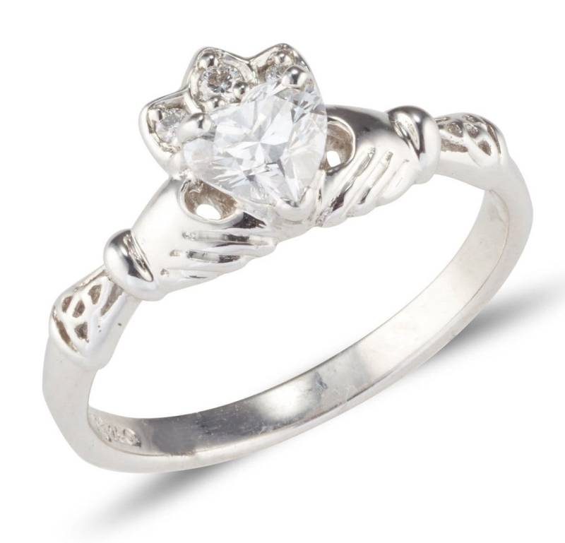 Weißgold Claddagh Ring Mit Natürlichen Diamant von TheIrishJeweller