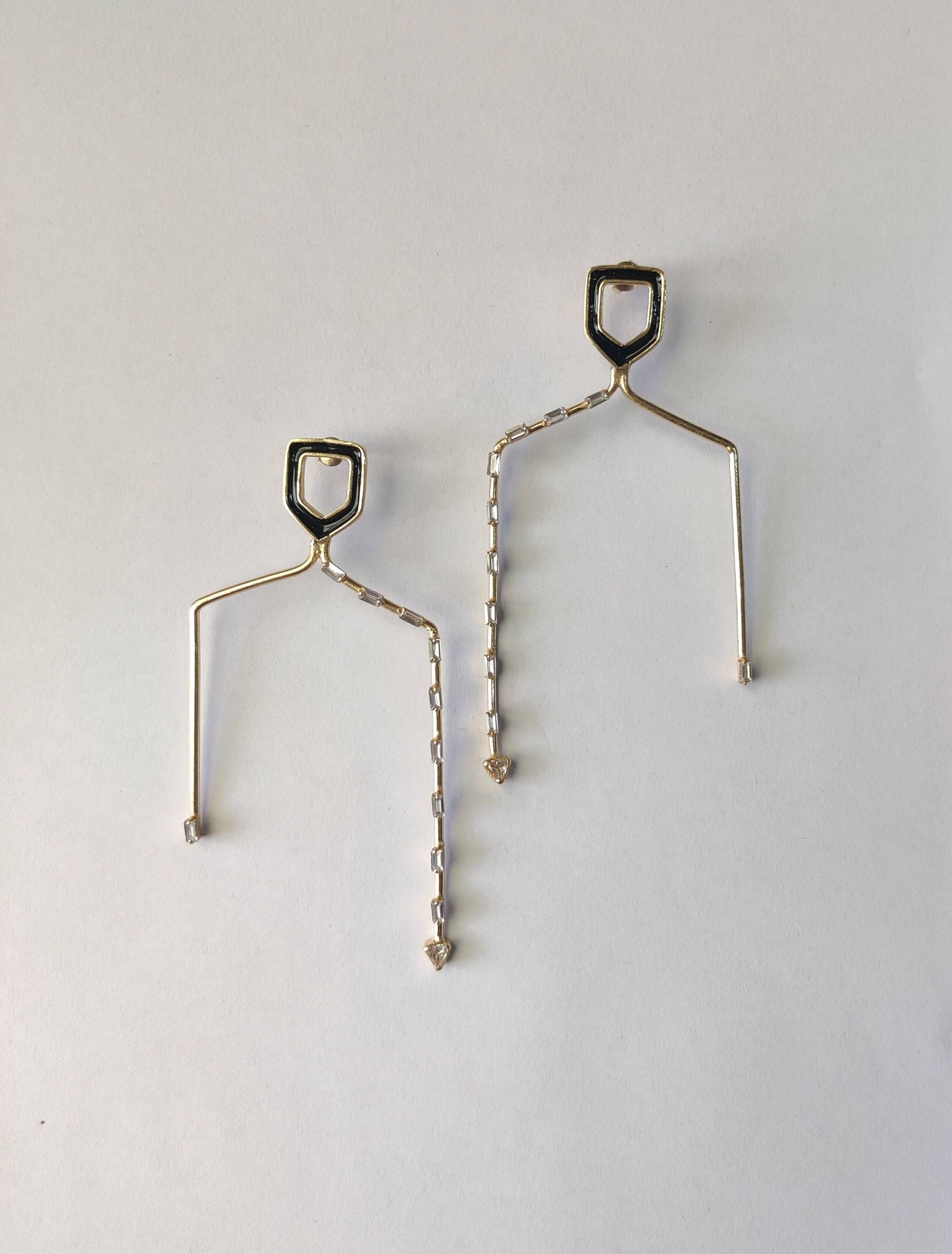 Schwarze Emaille Gold Ohrstecker Ohrringe, Baguette Cubic Zircon Goldstein Übergroße Klobige Ohrringe Gold, Geschenk Für Sie von TheJewelBasketStudio