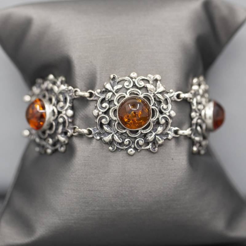 Glowing Bernstein Lünette Set Filigranes Statement Armband in Silber von TheJeweledCrescent