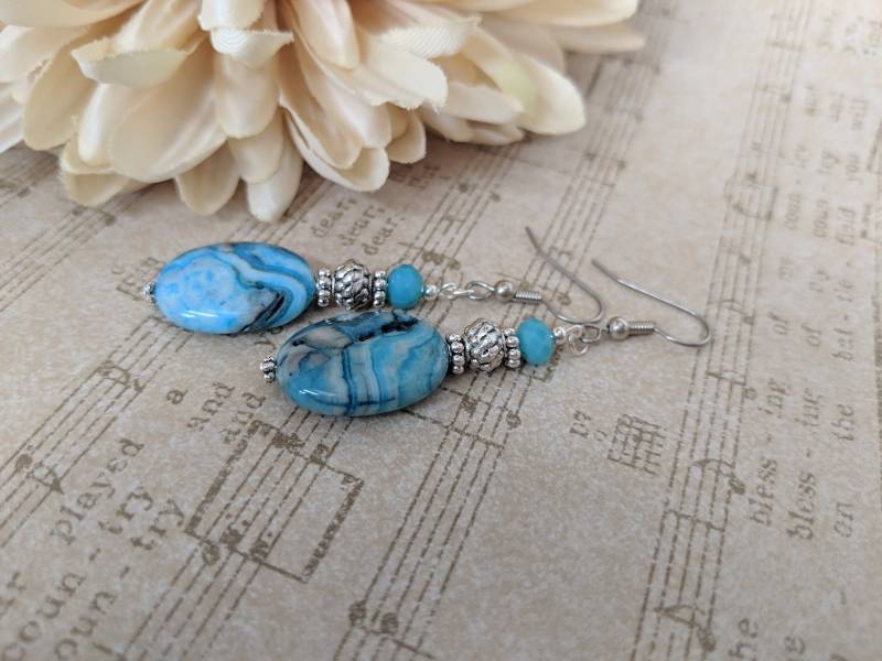 sterling Silber Achat Ohrringe Baumeln, Aqua Handwerker Schmuck Handgemacht, Boho Bio Schmuck, Geschenke Für sterling Silber Achat Ohrringe Baumeln, Aqua Handwerker Schmuck Handgemacht, Boho Bio Schmuck, Geschenke Für von TheJeweledElephants