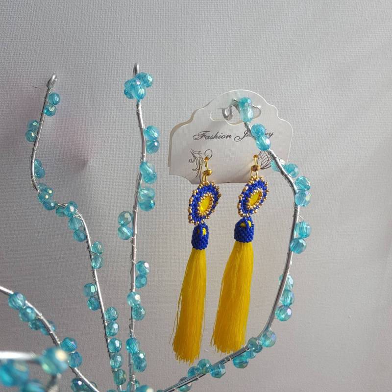 Swarovski Kristall Ohrring; Lange Gelbe Und Königsblaue Quastenohrringe; Swarovski Kristall Ohrring; Lange Gelbe Und Königsblaue Quastenohrringe; von TheJewelleryPalace