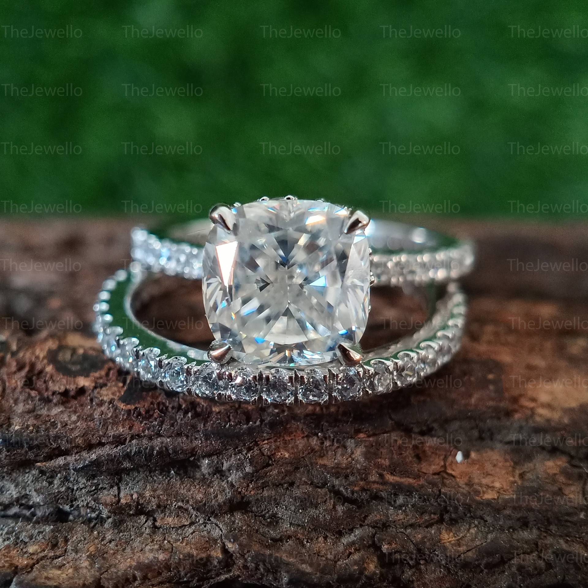 2.20Ct Kissenschliff Weiß Moissanite Versteckter Halo Ring Verlobungsring Set Solid 14K Weißgold Ring, Braut Hochzeit Jahrestag von TheJewello