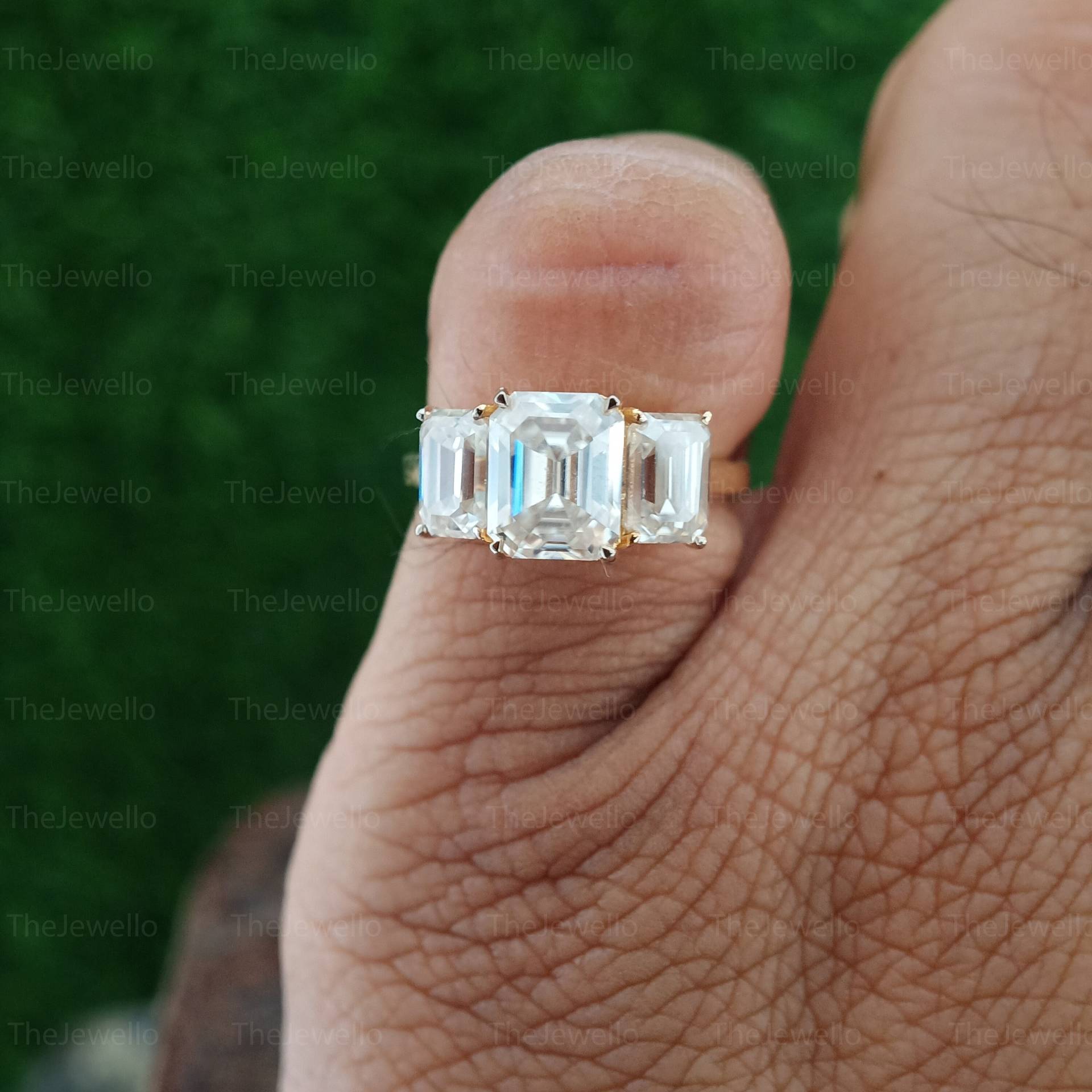 3.10 Ct Drei Stein Moissanite Ring, Solides Echtes Gold18K Gelbgold Verlobungsring, Jubiläumsgeschenk Für Frau von TheJewello