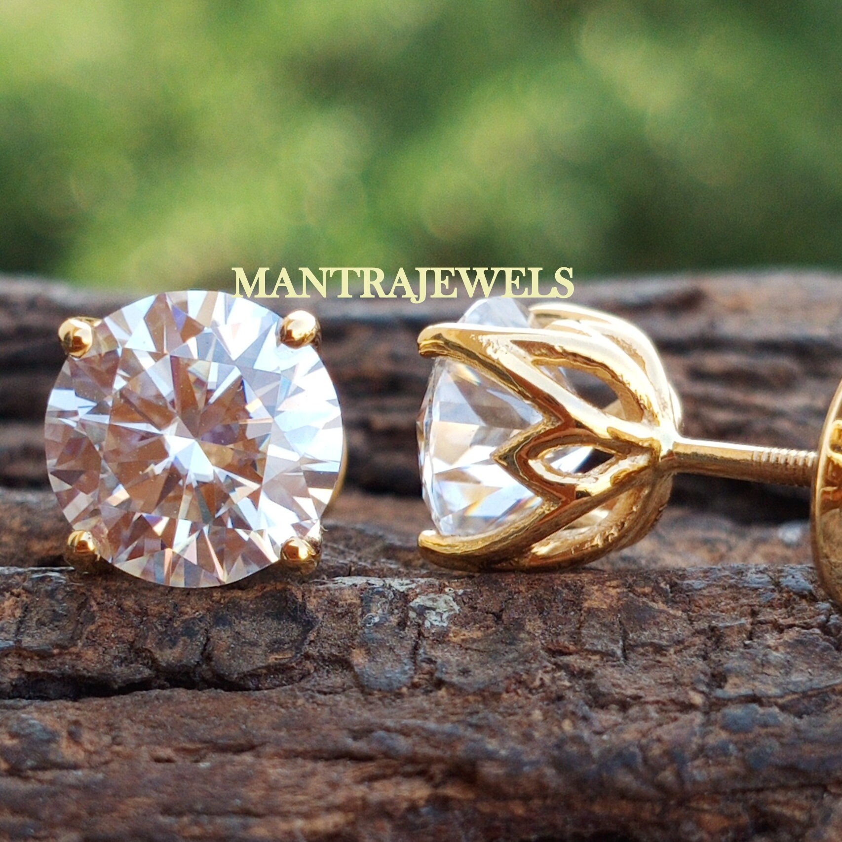 4.40Tcw Runde Brilliant Schliff Ohrstecker, Hochzeitsohrringe, Gelbgold Ohrstecker Farblos Moissanite von TheJewello