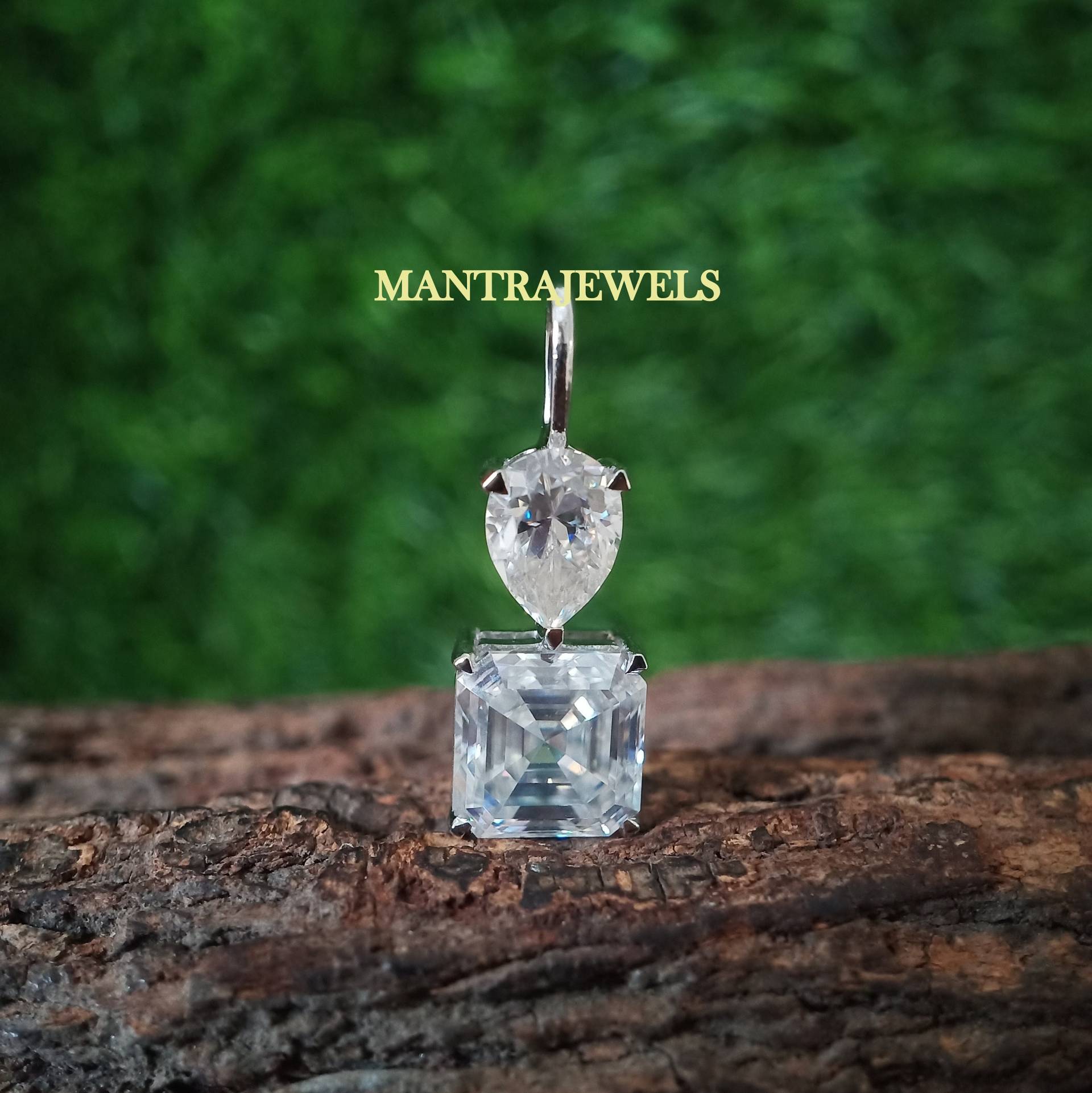 Asscher Und Pear Cut Moissanite Anhänger, Zwei-stein-Diamant-Anhänger, Damen Verlobung Anhänger Halskette, Gold Geburtstagsgeschenke Für Sie von TheJewello