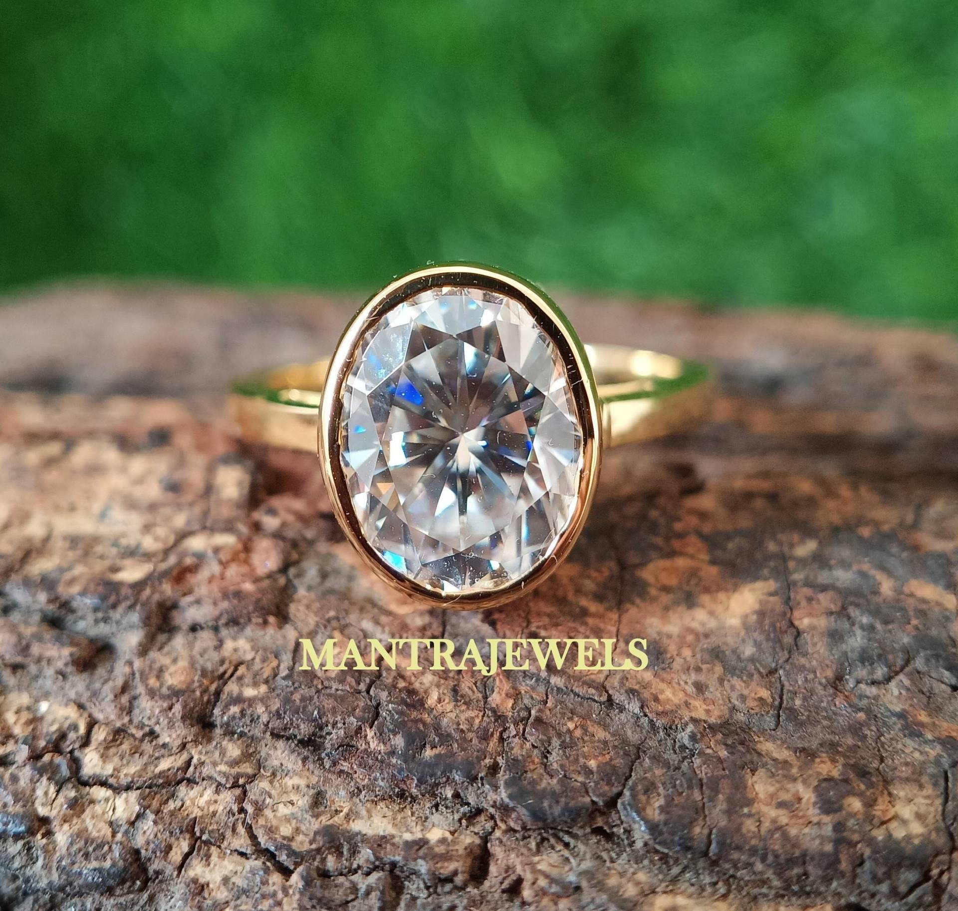 Lünette Moissanite Verlobungsring, 2, 80 Ct Oval Cut Ehering, Solitaire Bezel Set Diamantring, Echter 14K Gelbgoldring von TheJewello