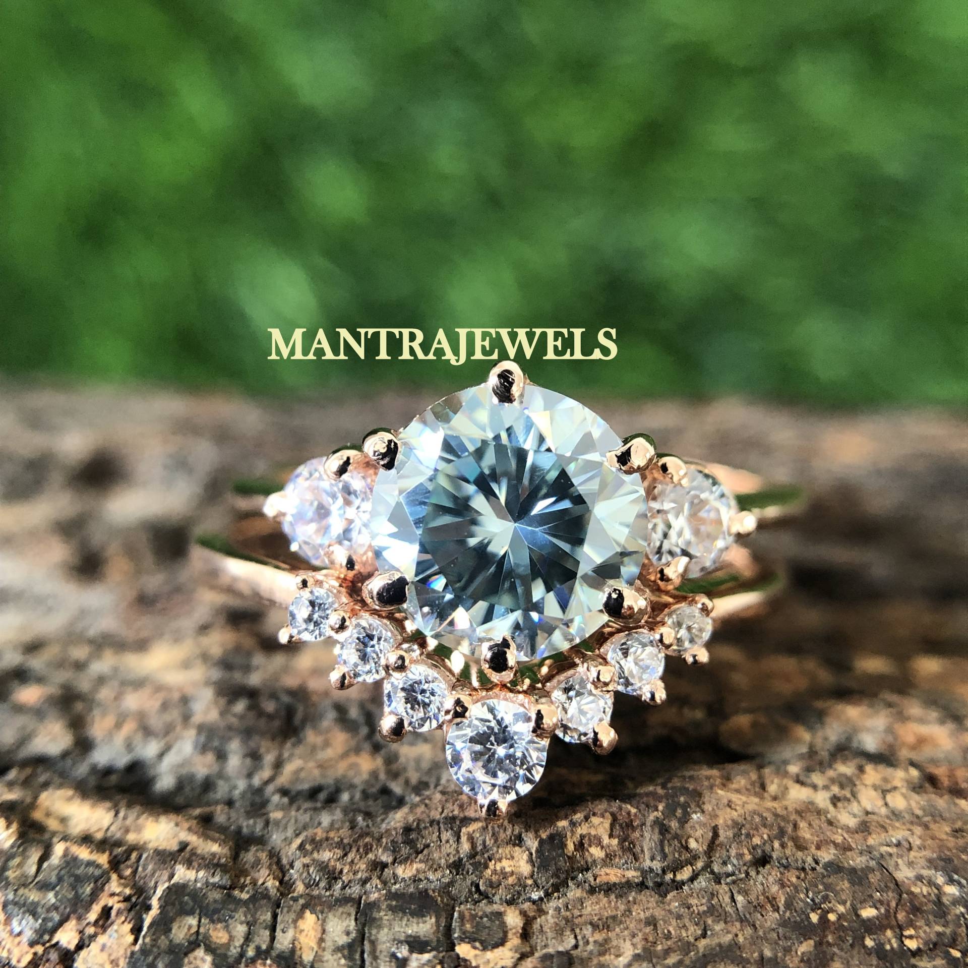 Moissanite Braut Set/2.55Ct Vivid Blue Ehering Passender Solid Gold Bandring Ehering-Set Für Die von TheJewello