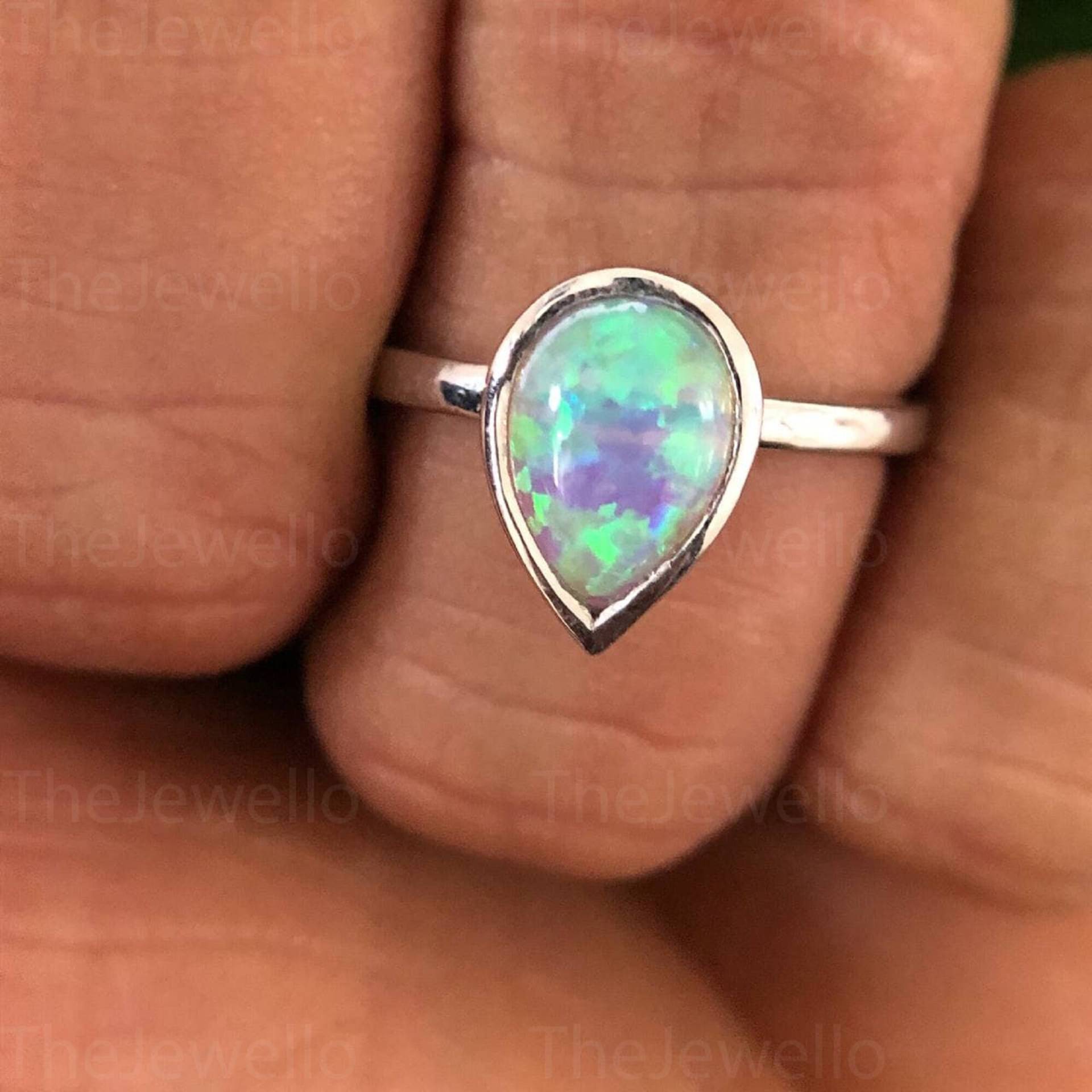 Oktober Birthstone Ring, 2.50Ct Birnenförmige Natürliche Opal-Verlobungsring-Set, Vintage Einzigartiger Weißgold-Ehering, Birthstone-Frauenring von TheJewello