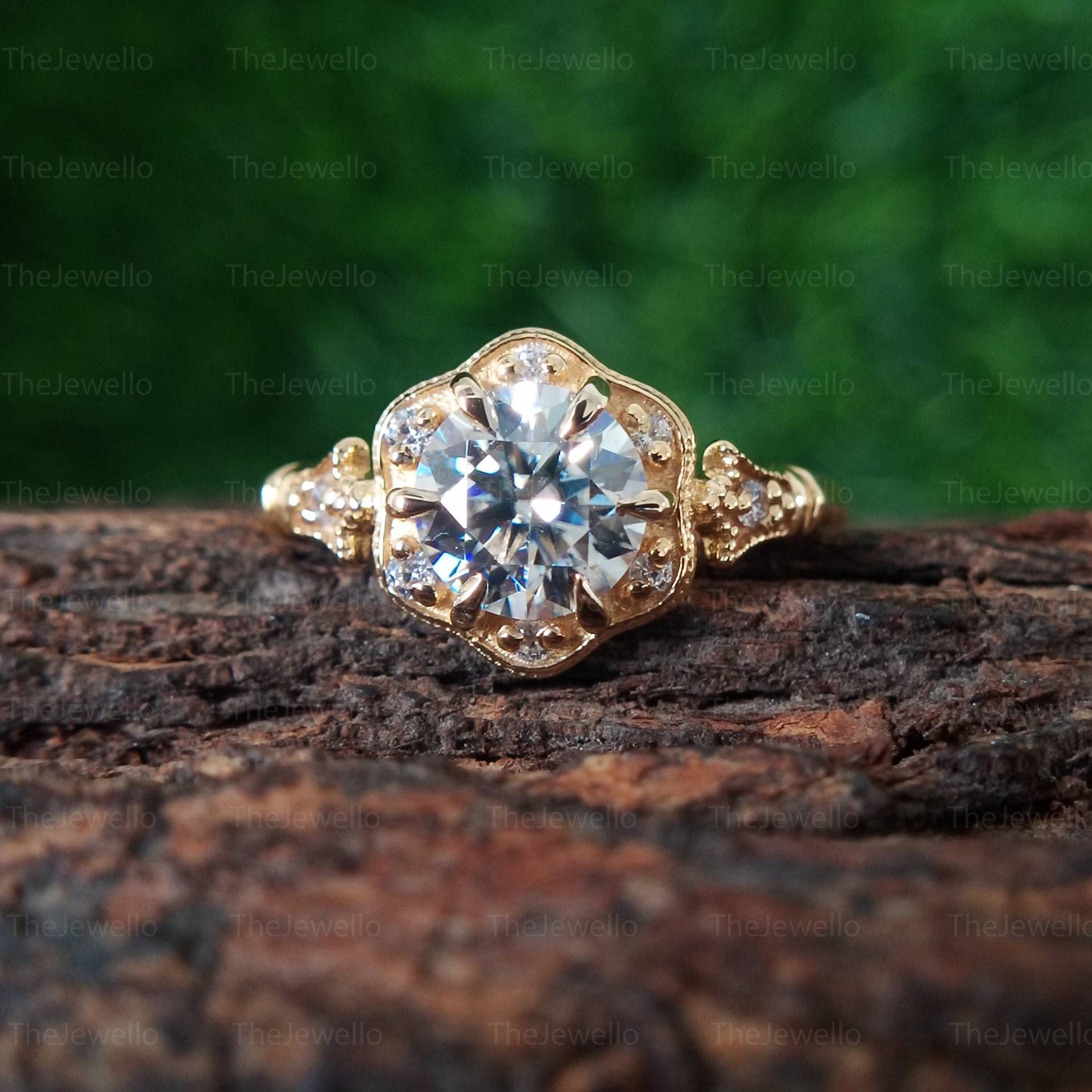 1.20Ct Rundschliff Verlobungsring, Milgrain Set Runder Moissanit Ring, 14K Gold Vintage Stil Ehering, 950 Platin Verlobungsring von TheJewello