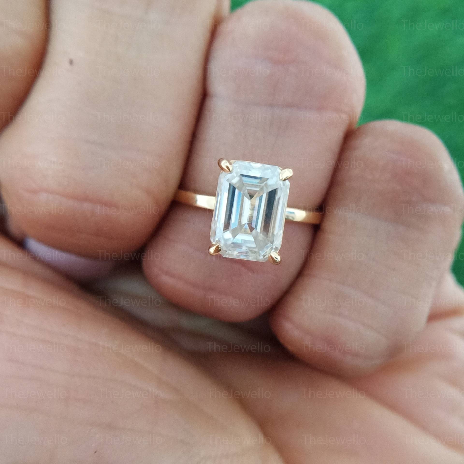 Moissanit-Ring Im Smaragdschliff, 4, 01 Ct, Verlängert - Solitär-Diamod-Ring Krappenring Für Frauen Jubiläumsring Aus 14-Karätigem Gold Geschenk Sie von TheJewello