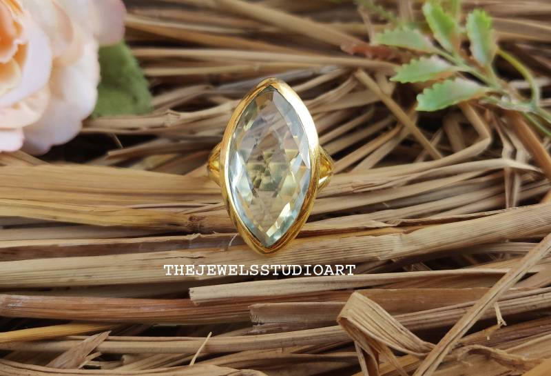 Grüne Amethyst Ring - Sterling Silber Handgemachte Edelstein-Ring Statement-Ring Designer-Ring Ring-Geschenk Vorschlag von TheJewelsStudioArt