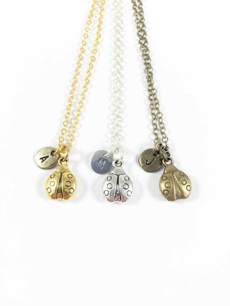 Marienkäfer Charm Halskette, Anfangsbuchstabe Schmuck von TheJoyfulJewelryBox