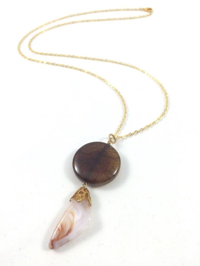 Lange Edelstein Anhänger Halskette Erdfarbener Schmuck von TheJoyfulJewelryBox