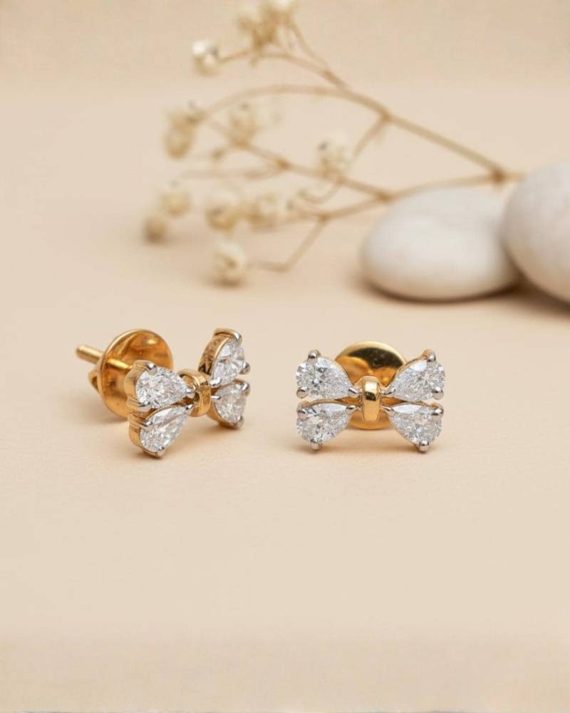Diamant Bogen Ohrstecker, 9K Und 14K Labor Gewachsener Schmuck Für Mädchen Frauen, Jeden Tag Niedliche Zierliche Ohrringe Geschenk Sie von TheKairavi