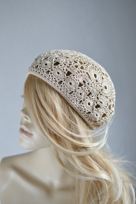 Damen Häkelhut Gehäkelter Hut Baskenmütze Sommer Gehäkelte Handgemachter Baumwollstrickmütze Spitzen von TheKalynaArt