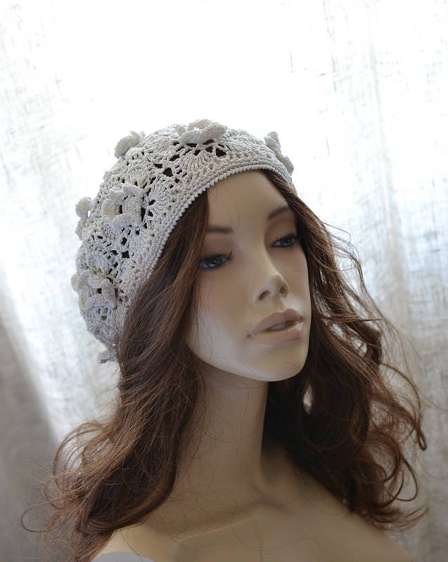 Gehäkelte Baskenmütze Aus Baumwolle Handgemachte Sommermütze von TheKalynaArt