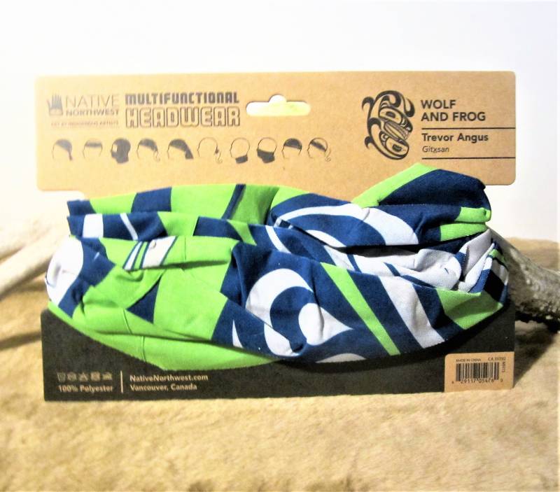 Gitxsan First Nation "Wolf & Frosch' Multifunktionale Kopfbedeckung Pacific North West Coast Native Fashion Art von TheKanataShop
