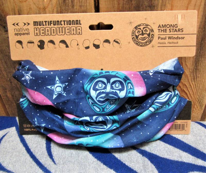 Haisla Heiltsuk First Nation "Unter Den Sternen' Multifunktionale Kopfbedeckung Pacific North West Coast Native Indigene Modekunst Haisla Heiltsuk First Nation "Unter Den Sternen' Multifunktionale Kopfbedeckung Pacific North West Coast Native Indigene Modekunst von TheKanataShop