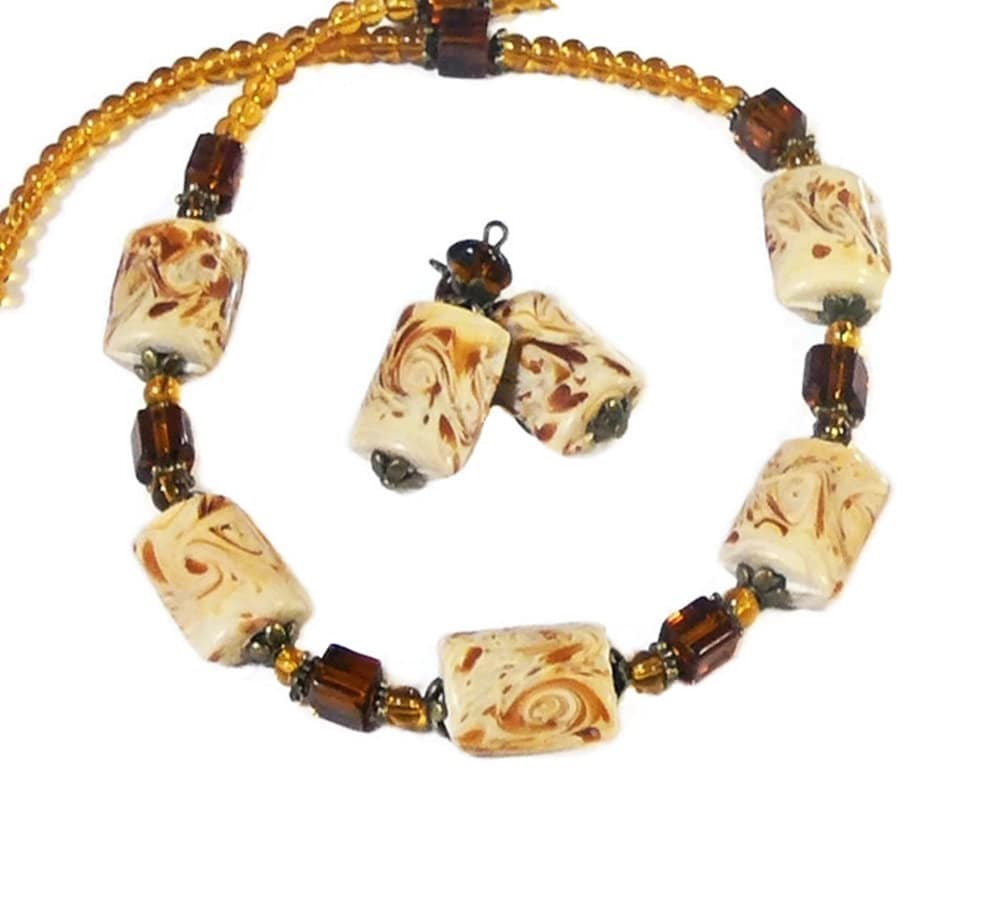 Halskette Und Ohrringe, Herbst Honig Braune Gold Topas, Lampwork Handwerker, Clip Auf Töne Oder Durchbohrt Armaturen von TheKennettCollection