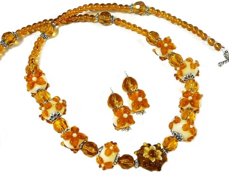 Halskette Und Ohrringe Set Lampwork Handwerker, Honig Topf, Topas Gold, Wählen Sie Clip Auf Oder Durchbohrte Armaturen von TheKennettCollection