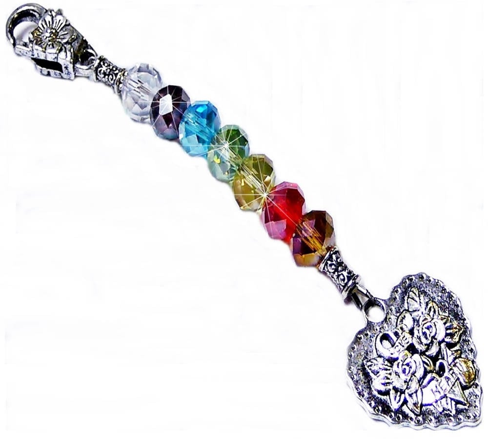 Handtasche Anhänger Baumelt, Schlüssel-Finder - Chakra Regenbogen-Kristall-Liebe-Herz von TheKennettCollection