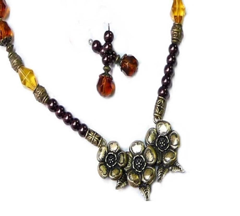 Herbsttöne Bronzed Blumen Braun Topas Gold Kristall Halskette Und Ohrringe Set, Wählen Sie Ihre Beschläge Clip Oder Durchbohrt von TheKennettCollection
