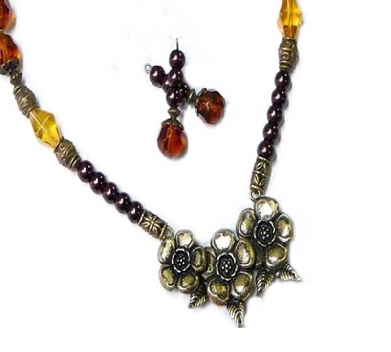 Herbsttöne Bronzed Blumen Braun Topas Gold Kristall Halskette Und Ohrringe Set, Wählen Sie Ihre Beschläge Clip Oder Durchbohrt Herbsttöne Bronzed Blumen Braun Topas Gold Kristall Halskette Und Ohrringe Set, Wählen Sie Ihre Beschläge Clip Oder Durchbohrt von TheKennettCollection
