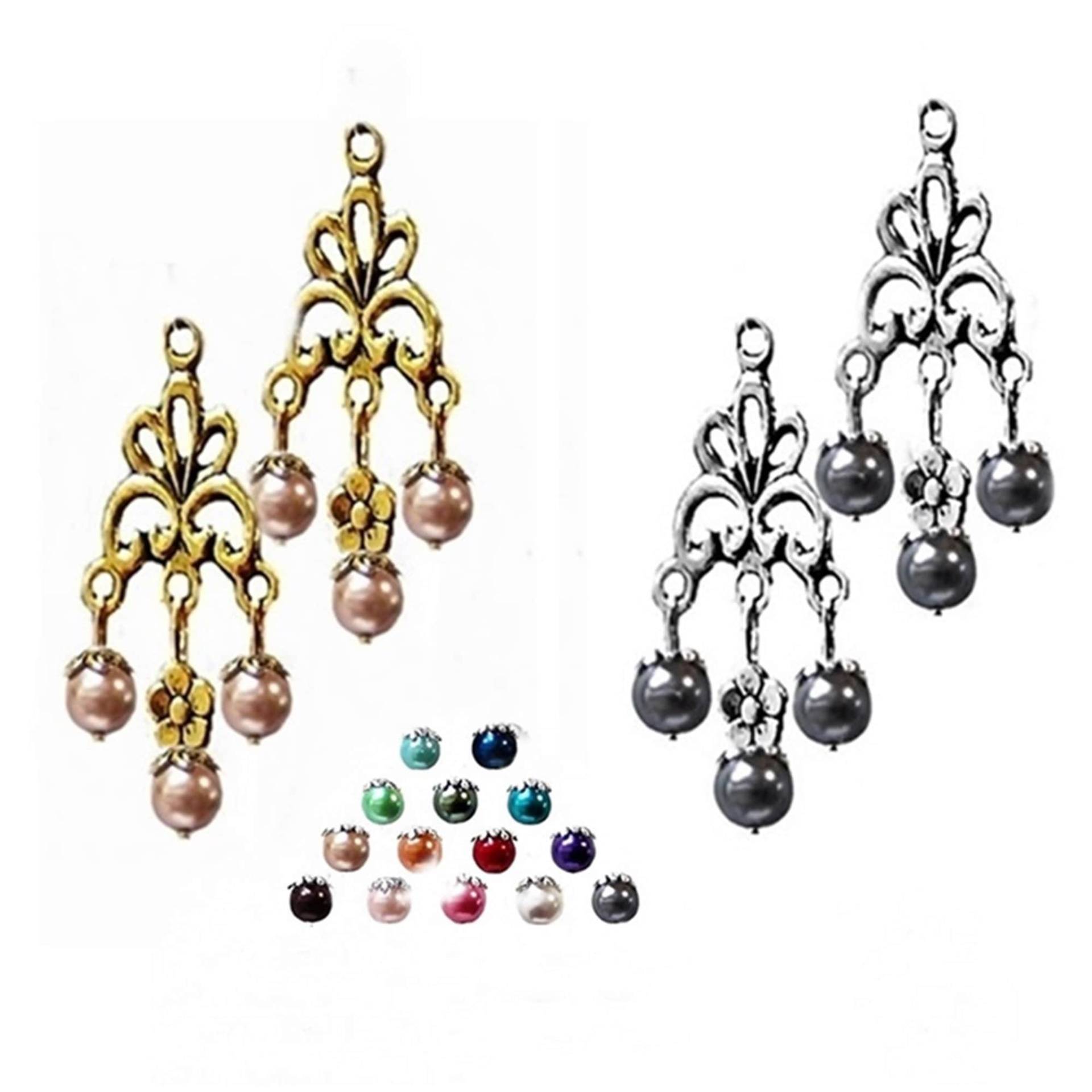 Ohrringe, Chandelier Gold Oder Silber Filigrane Spitze Und Perle, Wählen Sie Ihre Farbe, Clip Auf Durchbohrt von TheKennettCollection