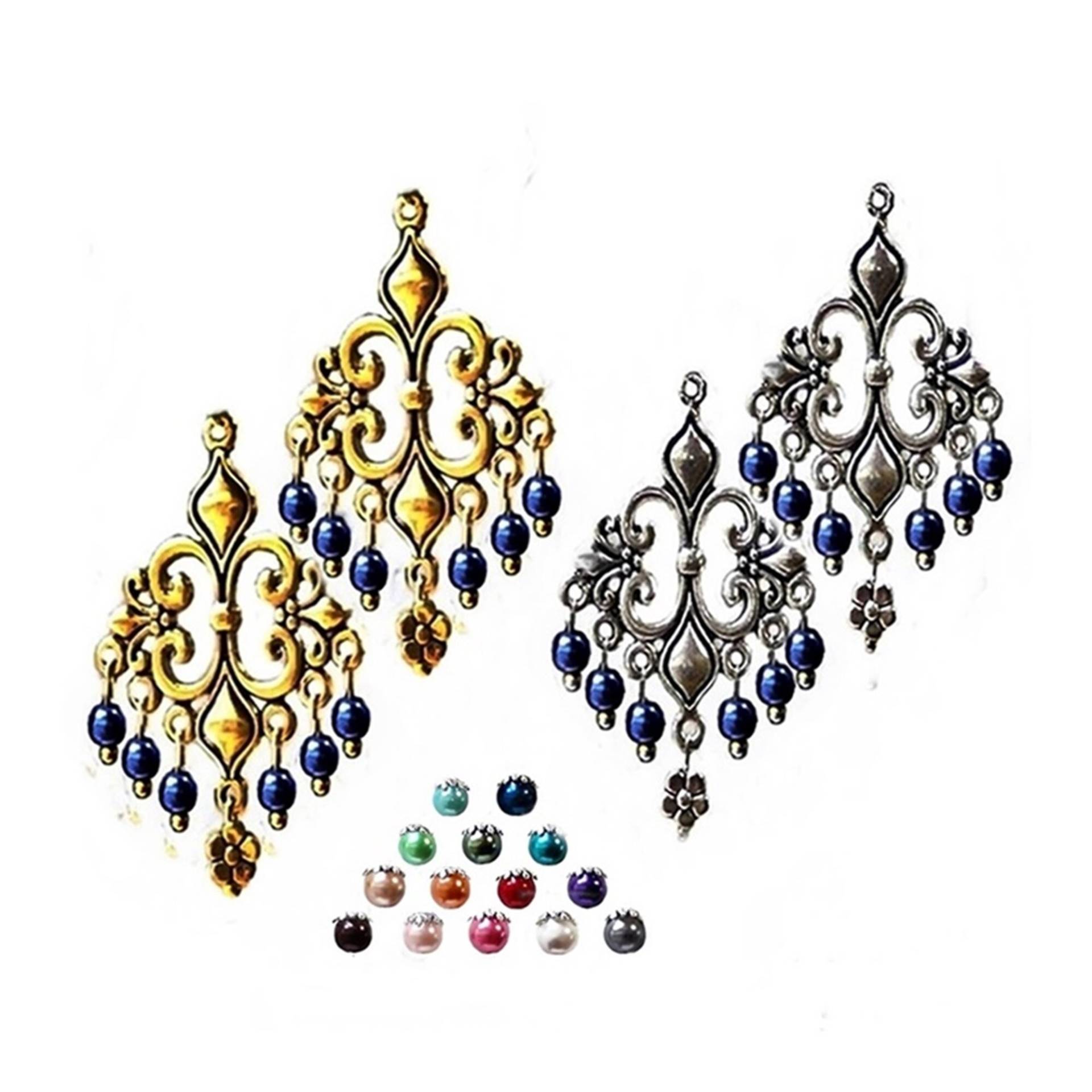 Ohrringe, Fleur De Lis Kronleuchter Und Perle, Silber Oder Gold, Wählen Sie Ihre Farbe Clip On Pierced von TheKennettCollection