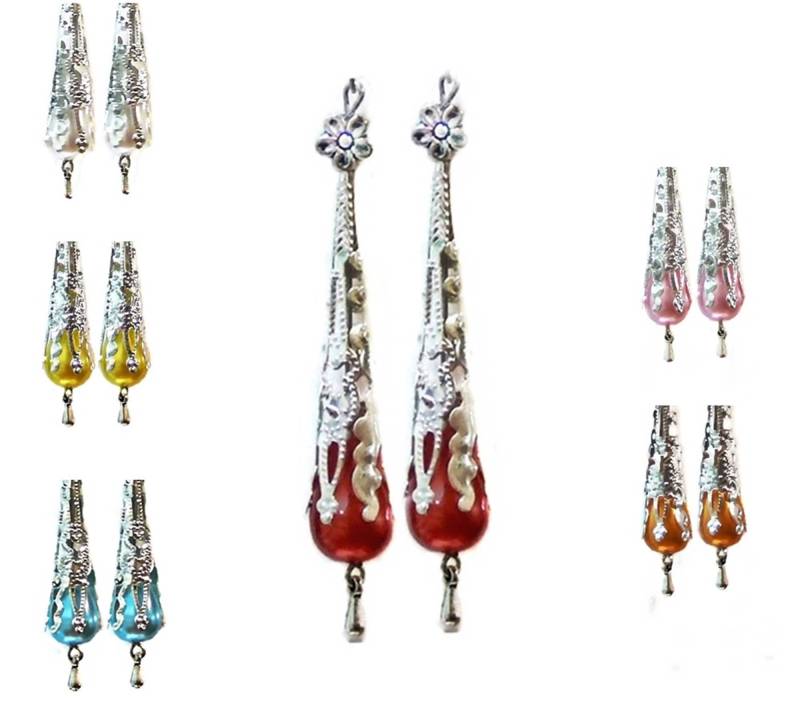 Ohrringe, Lange Vintage Filigrane Perle Tropfen, Wählen Sie Rot Weiß Blau Gelb Orange Rosa Und Clip Auf Oder Durchbohrte Armaturen von TheKennettCollection