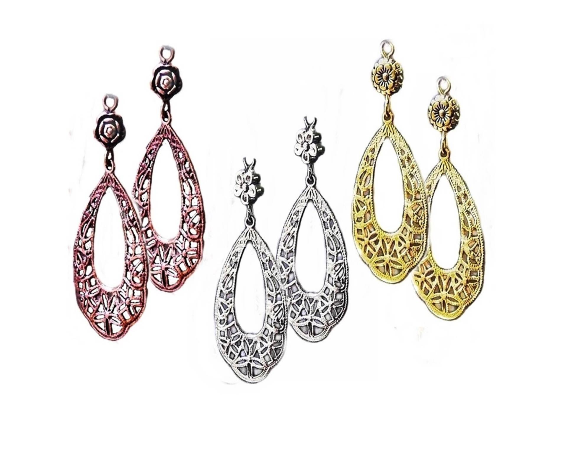 Ohrringe Spitze Filigrane Tropfen, Wählen Sie Kupfer, Silber Oder Gold Und Clip On Pierced Beschläge von TheKennettCollection